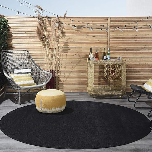 Nourison Essentials Solid Contemporary Black 10' x Round Area Rug