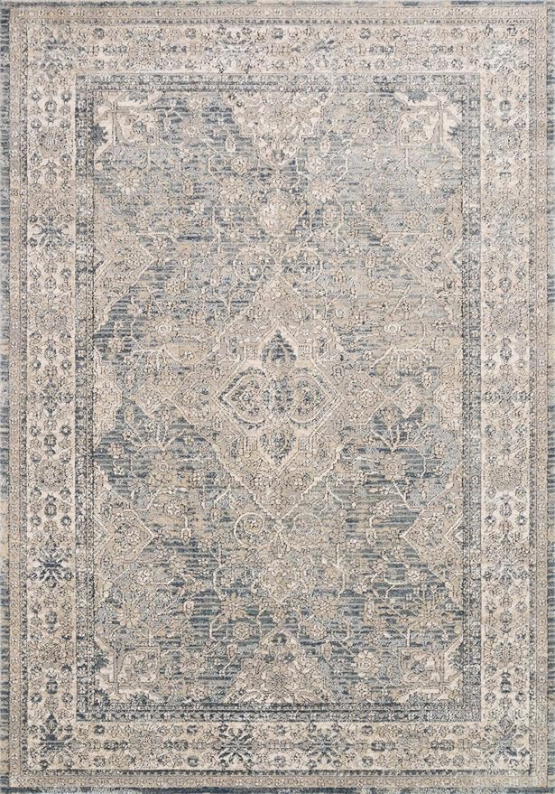 Loloi II Teagan Collection TEA-04 Sky/Natural 2'-8" x 4', .25" Thick, Accent Rug, Soft, Durable, Neutral, Woven, Low Pile, Non-Shedding, Easy Clean, Living Room Rug