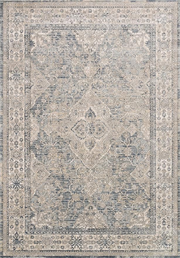Loloi II Teagan Collection TEA-04 Sky/Natural 2'-8" x 4', .25" Thick, Accent Rug, Soft, Durable, Neutral, Woven, Low Pile, Non-Shedding, Easy Clean, Living Room Rug