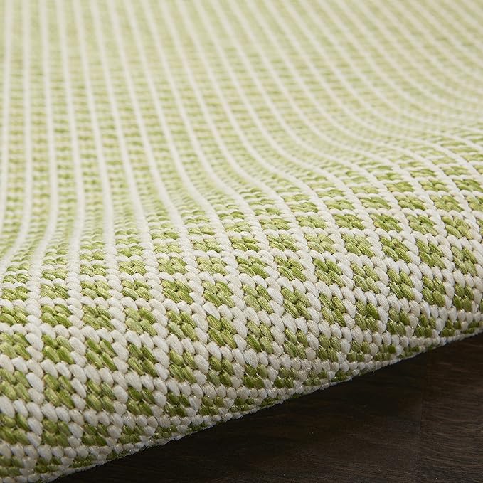 Nourison Courtyard Indoor/Outdoor Ivory Green 8' x Round Area Rug, Easy Cleaning, Non Shedding, Bed Room, Living Room, Dining Room, Backyard, Deck, Patio (8 Round)