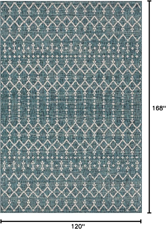JONATHAN Y SMB108C-14 Ourika Moroccan Geometric Textured Weave Teal/Gray 10 ft. x 14 ft. Indoor/Outdoor Area Rug, Pet Friendly, Non-Shedding, Stain Resistant, Easy-Cleaning for Backyard, Patio, Porch