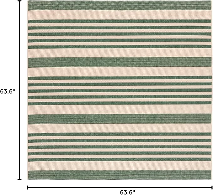 SAFAVIEH Courtyard Collection Area Rug - 5'3" Square, Beige & Dark Green, Stripe Design, Non-Shedding & Easy Care, Indoor/Outdoor & Washable-Ideal for Patio, Backyard, Mudroom (CY6062-322)