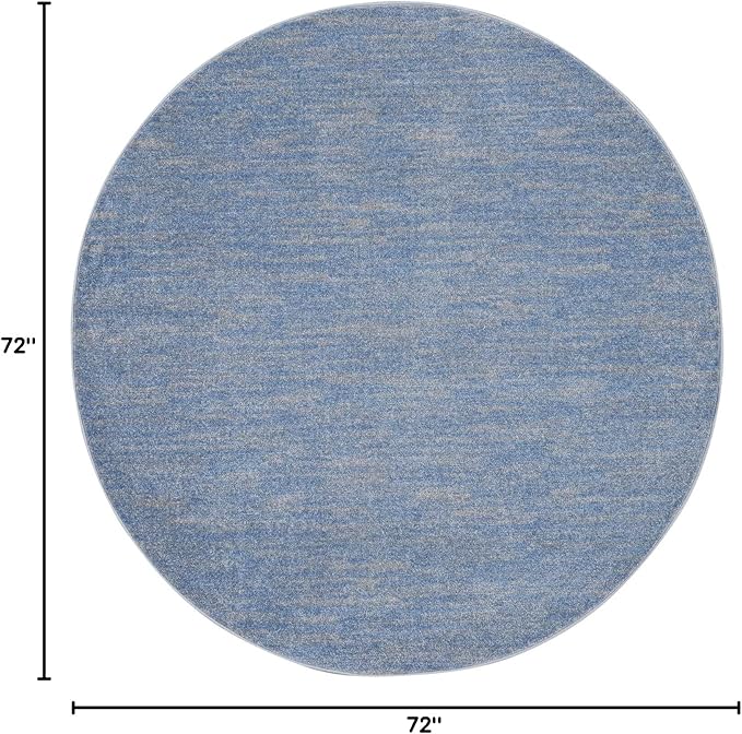 Nourison Essentials Indoor/Outdoor Blue/Grey 6' x Round Area Rug, Easy Cleaning, Non Shedding, Bed Room, Living Room, Dining Room, Backyard, Deck, Patio (6 Round)