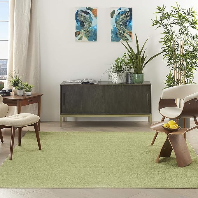 Nourison Essentials Indoor/Outdoor Green 7' x Square Area Rug, Easy Cleaning, Non Shedding, Bed Room, Living Room, Dining Room, Backyard, Deck, Patio (7 Square)