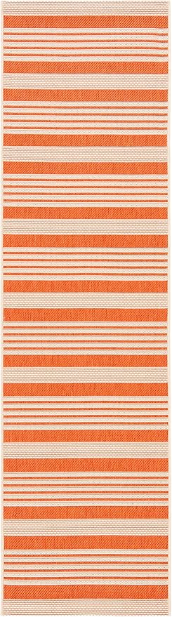 SAFAVIEH Courtyard Collection Runner Rug - 2'3" x 8', Terracotta & Beige, Stripe Design, Non-Shedding & Easy Care, Indoor/Outdoor & Washable-Ideal for Patio, Backyard, Mudroom (CY6062-241)