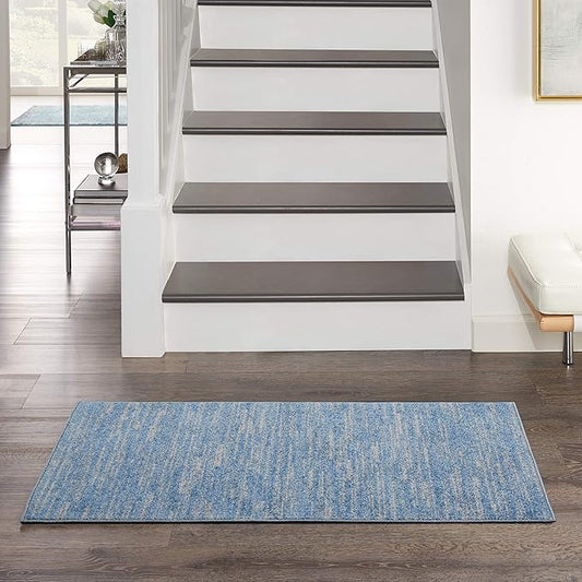 Nourison Essentials Indoor/Outdoor Blue/Grey 2' x 4' Area Rug, Easy Cleaning, Non Shedding, Bed Room, Living Room, Dining Room, Backyard, Deck, Patio (2x4)