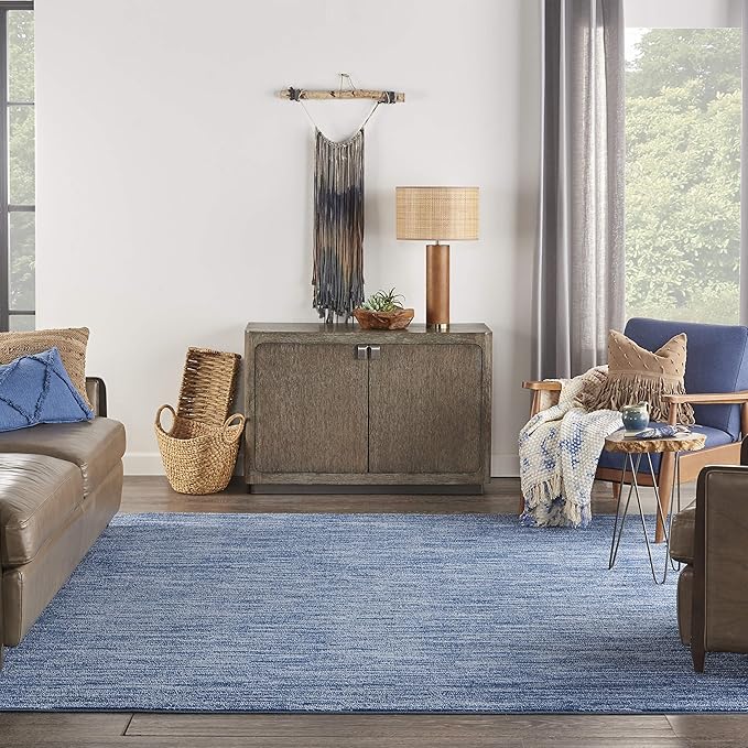 Nourison Essentials Indoor/Outdoor Navy Blue 9' x Square Area Rug, Easy Cleaning, Non Shedding, Bed Room, Living Room, Dining Room, Backyard, Deck, Patio (9 Square)