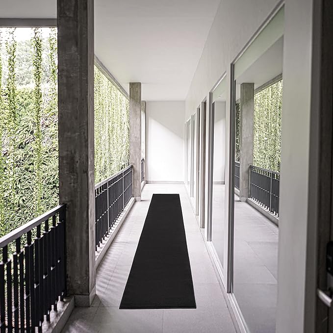 Nourison Essentials Indoor/Outdoor Black 2'2" x 16 Area Rug, Easy Cleaning, Non Shedding, Bed Room, Living Room, Dining Room, Backyard, Deck, Patio (2x16)