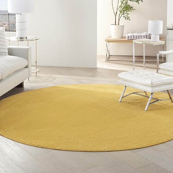 Nourison Essentials Indoor/Outdoor Yellow 8' x Round Area Rug, Easy Cleaning, Non Shedding, Bed Room, Living Room, Dining Room, Backyard, Deck, Patio (8 Round)