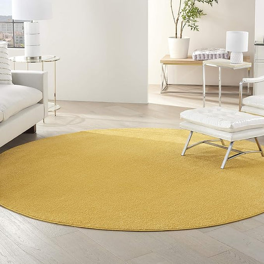 Nourison Essentials Indoor/Outdoor Yellow 8' x Round Area Rug, Easy Cleaning, Non Shedding, Bed Room, Living Room, Dining Room, Backyard, Deck, Patio (8 Round)
