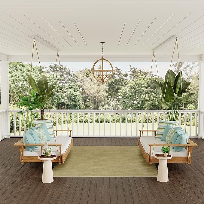 Nourison Essentials Indoor/Outdoor Green Gold 7' x 10' Area Rug, Easy Cleaning, Non Shedding, Bed Room, Living Room, Dining Room, Backyard, Deck, Patio (7x10)