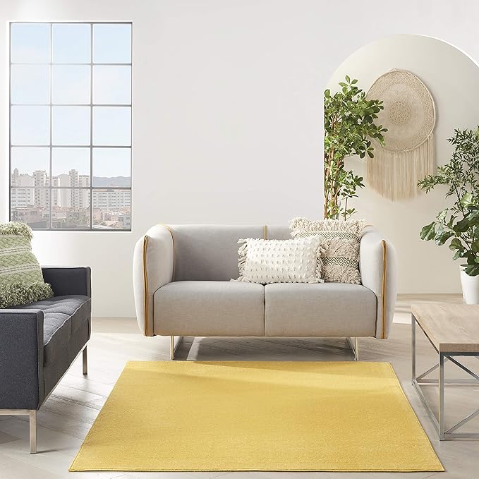 Nourison Essentials Indoor/Outdoor Yellow 5' x 7' Area Rug, Easy Cleaning, Non Shedding, Bed Room, Living Room, Dining Room, Backyard, Deck, Patio (5x7)