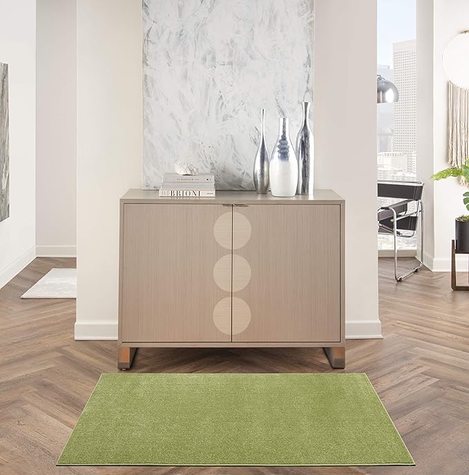 Nourison Essentials Indoor/Outdoor Green 3' x 5' Area Rug, Easy Cleaning, Non Shedding, Bed Room, Living Room, Dining Room, Backyard, Deck, Patio (3x5)