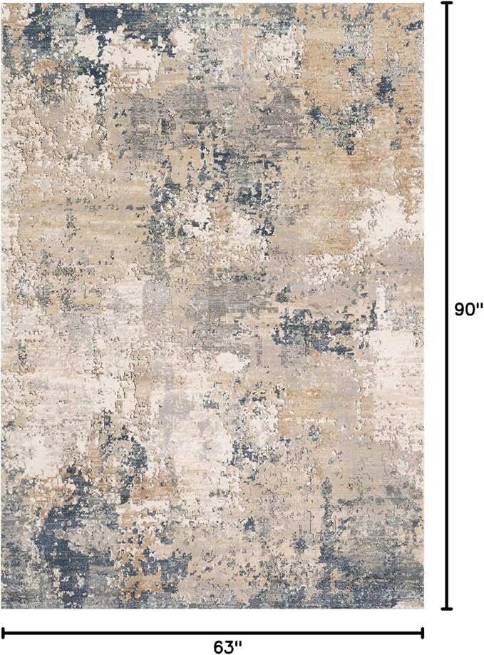 Loloi Teagan Collection 5'-3" x 7'-6" Area Rug in Sand/Mist - Large, Soft Neutral Rug, High-Traffic for Living Room, Bedroom, Home Office, Dining Area