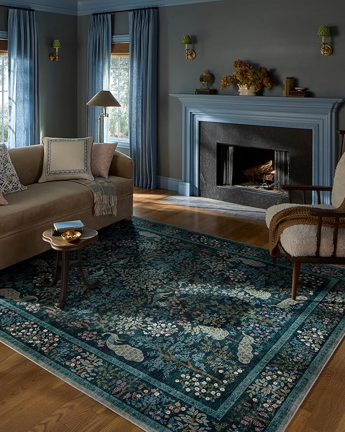 Loloi Rifle Paper Co. Canopy Collection CNP-05 Teal 5'-0" x 7'-6" Area Rug
