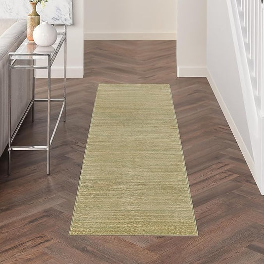 Nourison Essentials Indoor/Outdoor Green Gold 2' x 6' Area Rug, Easy Cleaning, Non Shedding, Bed Room, Living Room, Dining Room, Backyard, Deck, Patio (2x6)