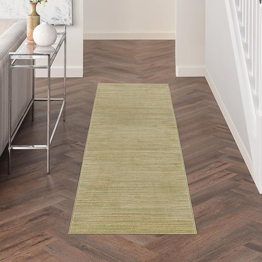 Nourison Essentials 10' Runner Green Gold Fabric Area Rug