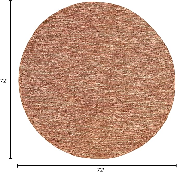 Nourison Essentials Indoor/Outdoor Rust 6' x Round Area Rug, Easy Cleaning, Non Shedding, Bed Room, Living Room, Dining Room, Backyard, Deck, Patio (6 Round)