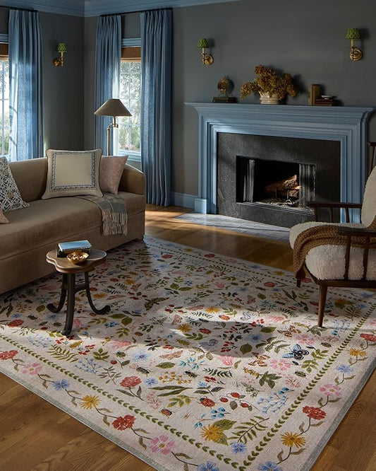 Loloi Rifle Paper Co. Canopy Collection CNP-04 Cream/Multi 3'-9" x 5'-9" Accent Rug