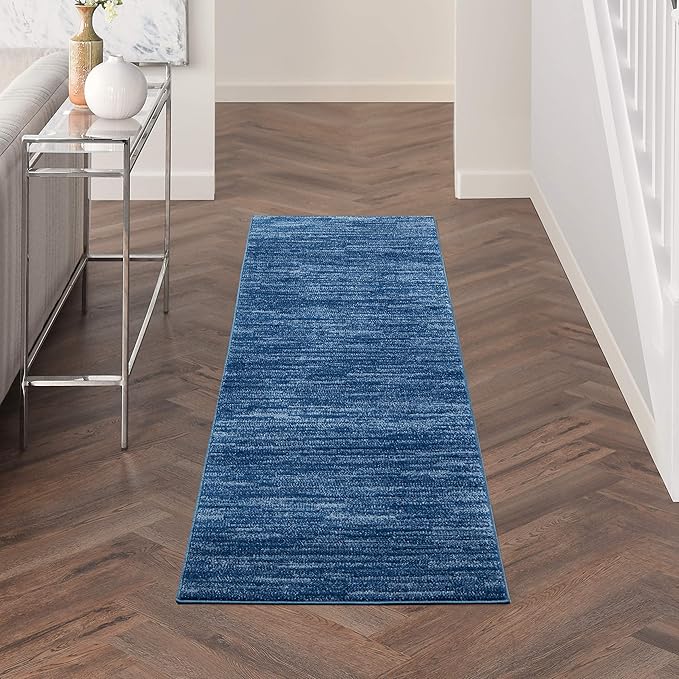 Nourison Essentials Indoor/Outdoor Navy Blue 2' x 6' Area Rug, Easy Cleaning, Non Shedding, Bed Room, Living Room, Dining Room, Backyard, Deck, Patio (2x6)