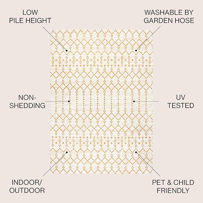JONATHAN Y SMB108J-4 Ourika Moroccan Geometric Textured Weave Indoor Outdoor Area-Rug, Coastal, Traditional, Transitional Easy-Cleaning,Bedroom,Kitchen,Backyard,Patio,Non Shedding, Cream/Yellow, 4 X 6