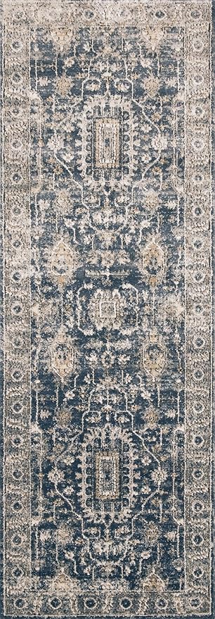 Loloi II Teagan Collection TEA-03 Denim/Pebble 2'-8" x 7'-6", .25" Thick, Runner Rug, Soft, Durable, Neutral, Woven, Low Pile, Non-Shedding, Easy Clean, Living Room Rug