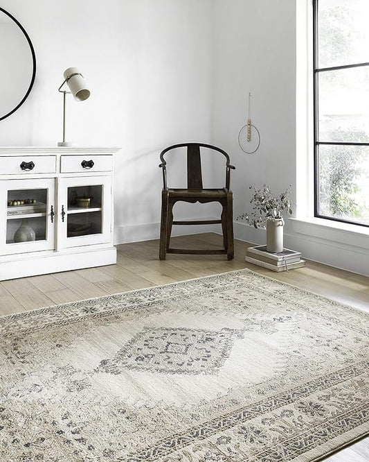 Loloi Teagan Collection 11'-6" x 15' Area Rug in Oatmeal/Ivory - Large, Soft Neutral Rug, High-Traffic for Living Room, Bedroom, Home Office, Dining Area