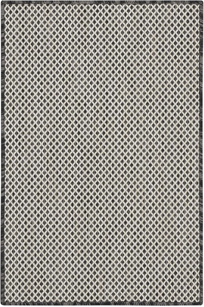 Nourison Courtyard Indoor/Outdoor Ivory Charcoal 2' x 3' Area Rug, Geometric, Easy Cleaning, Non Shedding, Bed Room, Living Room, Dining Room, Deck, Patio, Backyard (2x3)