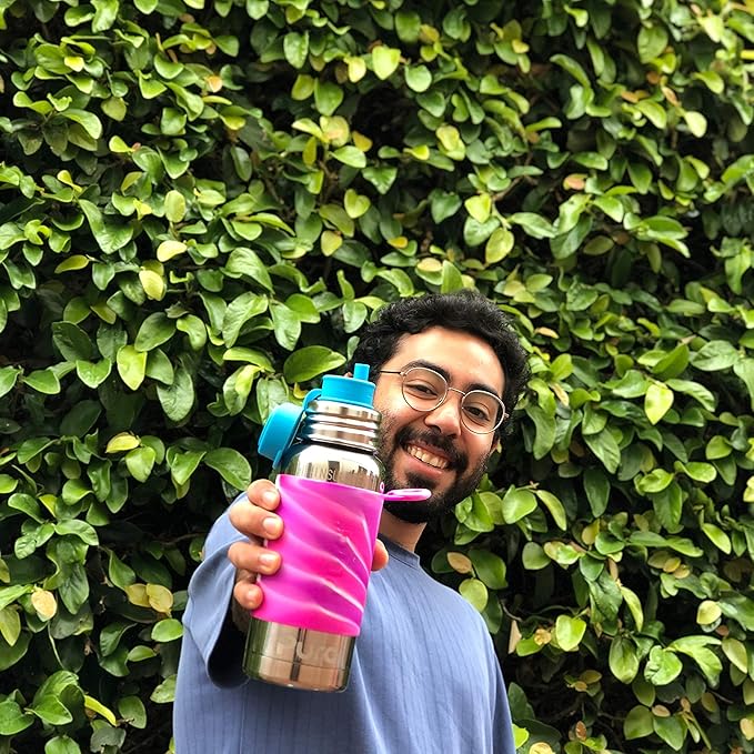 Pura Sport Big Mouth Silicone Sport Top Lid - Plastic-Free, Spill-Leak Proof, Medical-Grade, Fits All Bottle - Pink