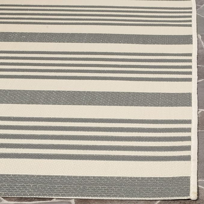 SAFAVIEH Courtyard Collection 2'3' x 10' Grey/Bone CY6062 Stripe Indoor/ Outdoor Patio Backyard Mudroom Runner Rug