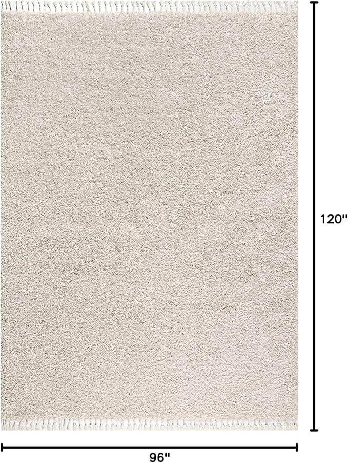 JONATHAN Y MCR100D-8 Mercer Shag Plush Tassel Indoor Area-Rug Bohemian Modern Contemporary Solid Easy-Cleaning Bedroom Kitchen Living Room, 8 X 10, Cream with Tassel