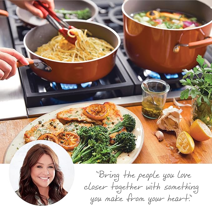 Rachael Ray Cucina Nonstick Cookware Pots and Pans Set, 12 Piece, Pumpkin Orange & 3-Piece Spatula Utensil Set, Orange