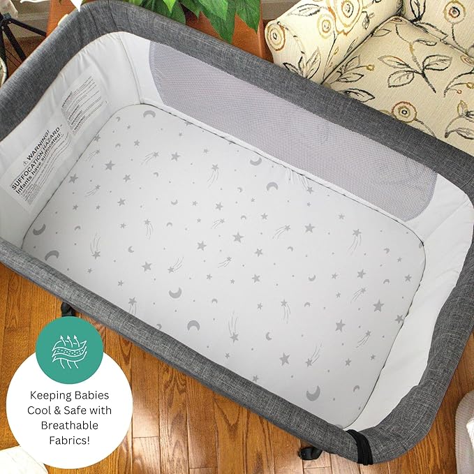Bassinet Sheets for Maxi-Cosi Iora, Papablic 2 in 1 Bonni, Cowiewie Bassinet Bedside Sleeper, 3 Pack, 33x20 Inch, Ultra Soft, Breathable Snug Fit, Unisex Boys Girls, Gray White (Moon, Stars, Clouds)