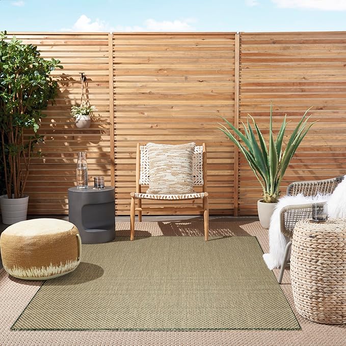 Nourison Courtyard Green 5' x 7' Area Rug - Easy Clean, Non Shedding, Bed Room, Living Room, Dining Room, Kitchen (5' x 7')