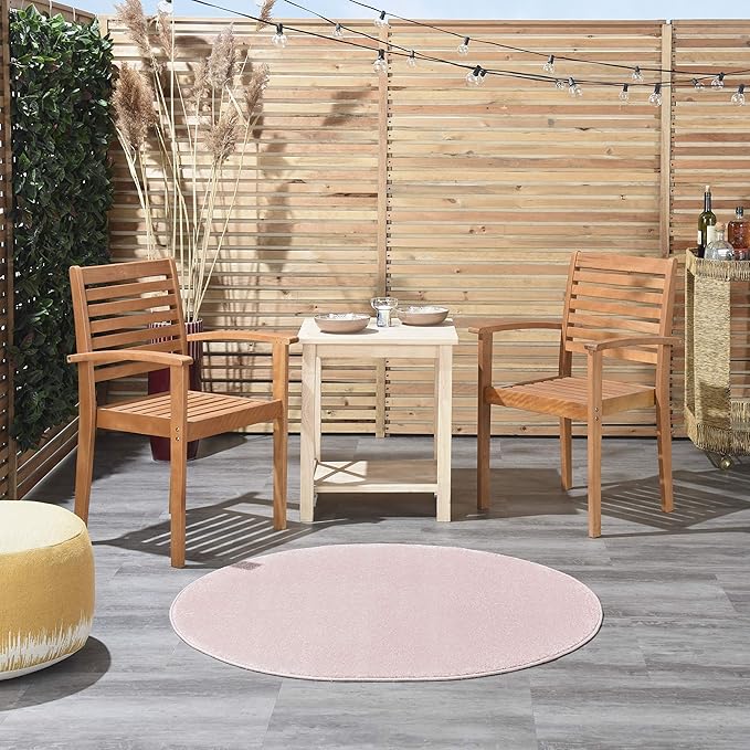 Nourison Essentials Indoor/Outdoor Pink 4' x Round Area Rug, Easy Cleaning, Non Shedding, Bed Room, Living Room, Dining Room, Backyard, Deck, Patio (4 Round)