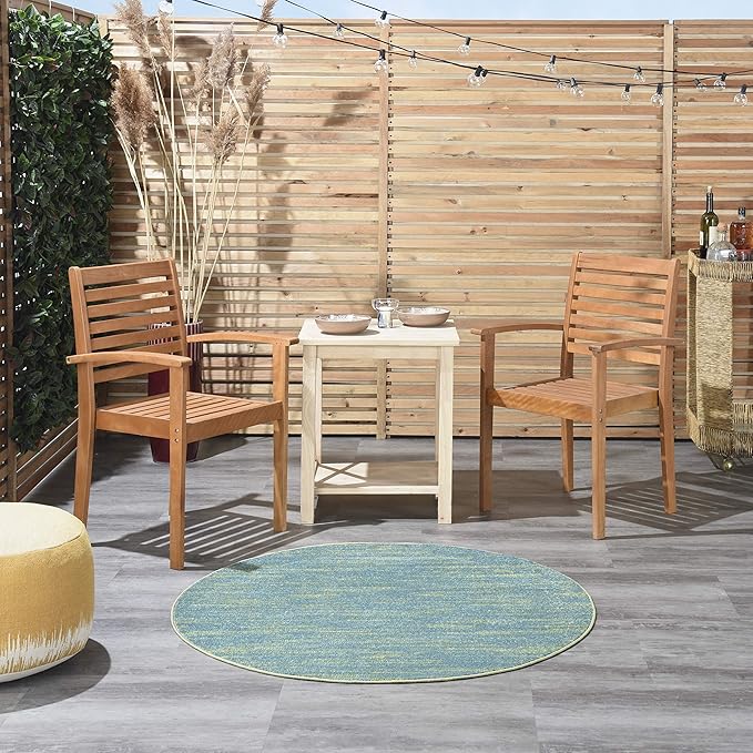 Nourison Essentials 4' x Round Blue Green Fabric Outdoor Area Rug (4' Round)