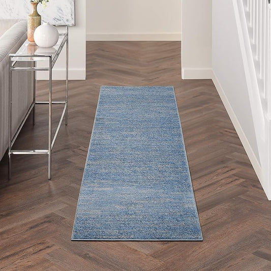 Nourison Essentials Indoor/Outdoor Blue/Grey 2' x 6' Area-Rug, Easy-Cleaning, Non Shedding, Bed Room, Living Room, Dining Room, Backyard, Deck, Patio (2x6)