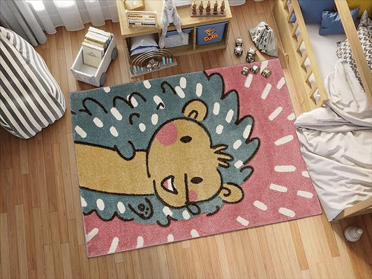 KC Cubs Boy & Girl Modern Decor Multicolor Area Rug and Carpet Collection for Kids, Toddlers and Baby Nursery, Animal Face Pink Huggable Hedgehog