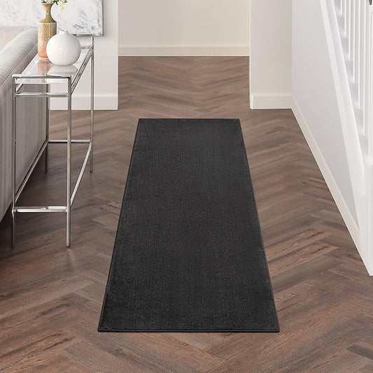Nourison Essentials Solid Contemporary Black 2'x10' Runner Rug , 2'2" X 10'