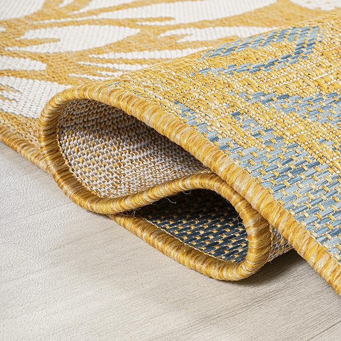 JONATHAN Y SMB110G-8 Zinnia Modern Floral Textured Weave Indoor Outdoor Area-Rug, Bohemian Coastal Mediterranean Easy-Cleaning,Bedroom,Kitchen,Backyard,Patio,Non Shedding, 8 X 10, Yellow/Cream