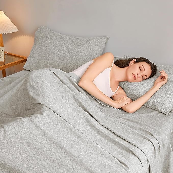 King Sheets Light Grey, Ultral Soft Cationic Linen Look Sheets, Luxury Cooling Cozy Bed Sheet Set with Non-Slip Fitted Sheet