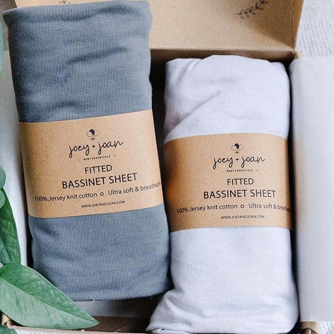 Bassinet Sheets Compatible with 4moms Mamaroo Sleep Bassinet - Fits 18 x 30 Inch Oval Bassinet Mattress – Snuggly Soft 100% Jersey Cotton – 2 Pack – Light + Dark Grey – 2 Pack