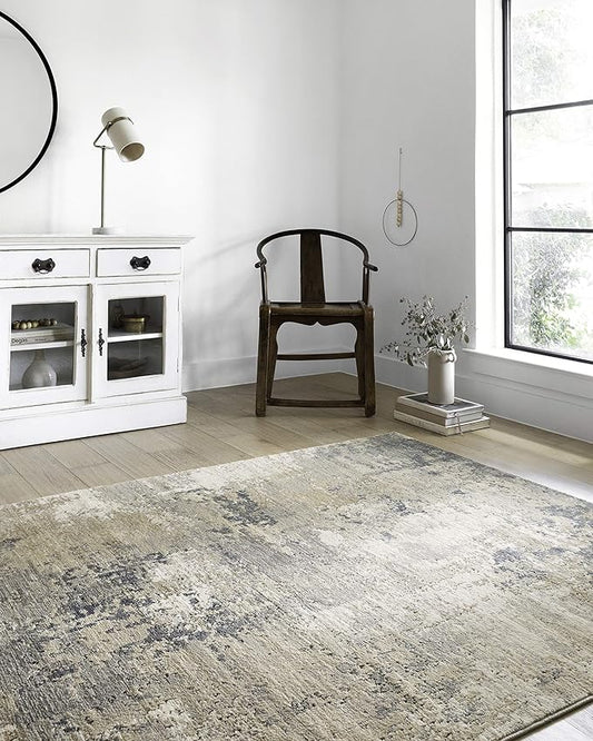 Loloi II Teagan Collection TEA-06 Sand/Mist 2'-8" x 7'-6", .25" Thick, Runner Rug, Soft, Durable, Neutral, Woven, Low Pile, Non-Shedding, Easy Clean, Living Room Rug