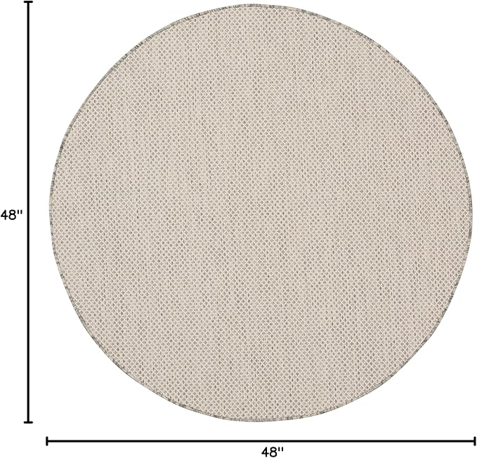 Nourison Courtyard Indoor/Outdoor Ivory/Silver 4' x Round Area Rug, Easy Cleaning, Non Shedding, Bed Room, Living Room, Dining Room, Backyard, Deck, Patio (4 Round)