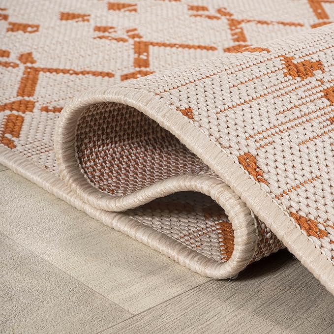 JONATHAN Y SMB108O-8 Ourika Moroccan Geometric Textured Weave Indoor Outdoor Area-Rug, Bohemian Rustic Scandinavian Easy-Cleaning,Bedroom,Kitchen,Backyard,Patio,Non Shedding, 8 X 10, Cream/Orange