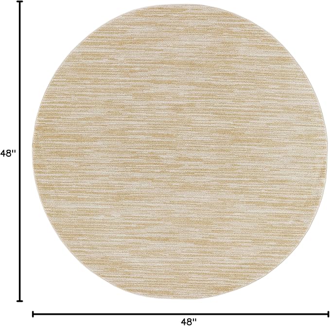 Nourison Essentials Indoor/Outdoor Ivory Gold 4' x Round Area Rug, Easy Cleaning, Non Shedding, Bed Room, Living Room, Dining Room, Backyard, Deck, Patio (4 Round)