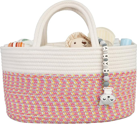 Large Baby Diaper Caddy Organizer for Girl Boy Rope Nursery Storage Bin Basket Portable Holder Tote Bag for Changing Table Car Travel Baby Shower Gifts Newborn Registry Must Haves