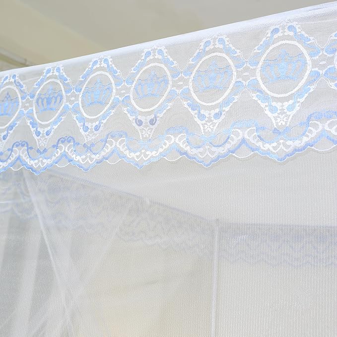 Bed Canopy, Princess Bed Curtain Net for Girls & Adults，Three-Doors Rectangle Lace Dome Netting (White, King)