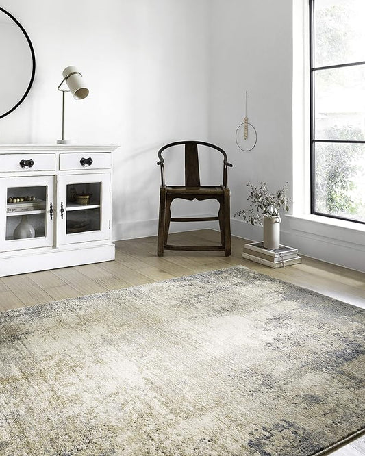 Loloi II Teagan Collection TEA-08 Ivory/Mist 3'-4" x 5'-7", .25" Thick, Accent Rug, Soft, Durable, Neutral, Woven, Low Pile, Non-Shedding, Easy Clean, Living Room Rug