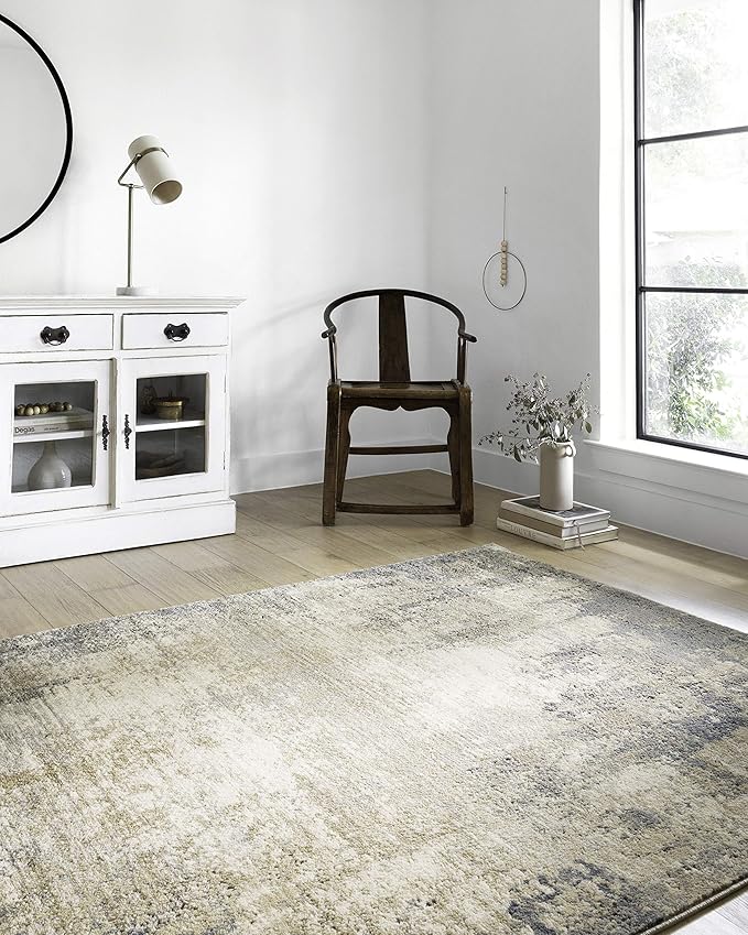 Loloi Teagan Collection 5'-3" x 7'-6" Area Rug in Ivory/Mist - Large, Soft Neutral Rug, High-Traffic for Living Room, Bedroom, Home Office, Dining Area
